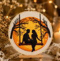 Romantic couple under the moon embroidery hoop art