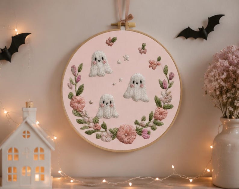 Floral ghost embroidery kit contents and materials