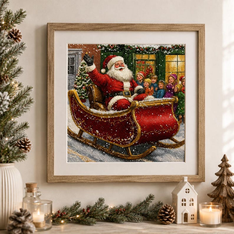 Santa Claus Cross Stitch Kit, Christmas Embroidery Kit, Stamped Needlework Kit, Winter DIY Decor, 40