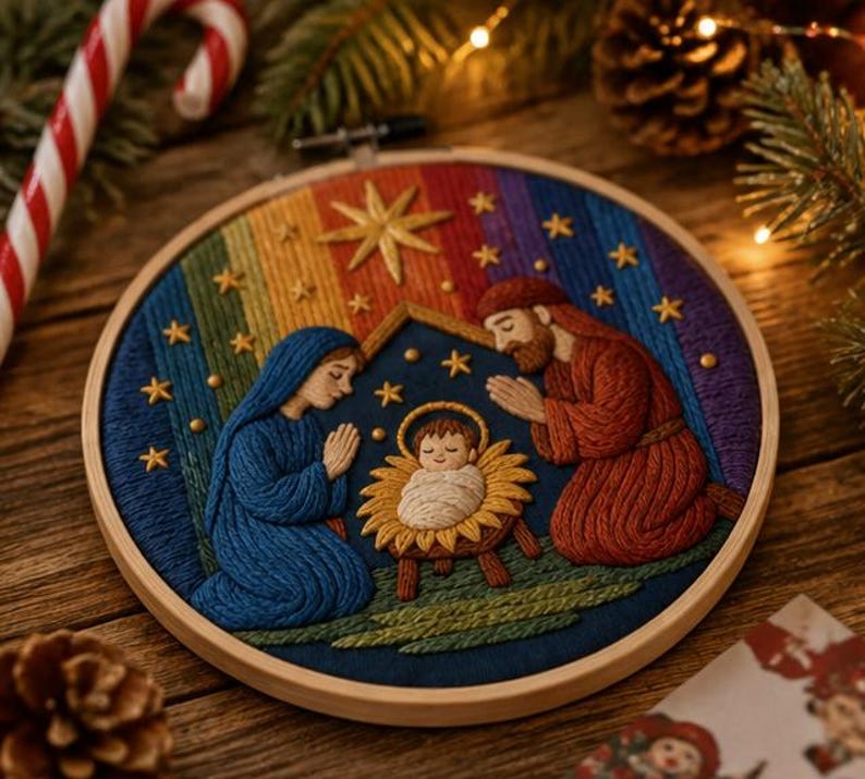Nativity Embroidery Kit, Christmas Embroidery Kit for Adults, Holy Family Needlework, DIY Christian 