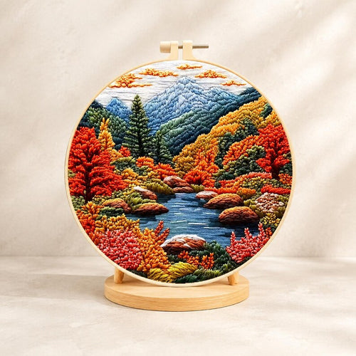 3D autumn mountain embroidery kit texture detail
