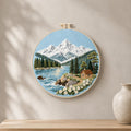 Mountain lake cabin embroidery kit finished hoop art