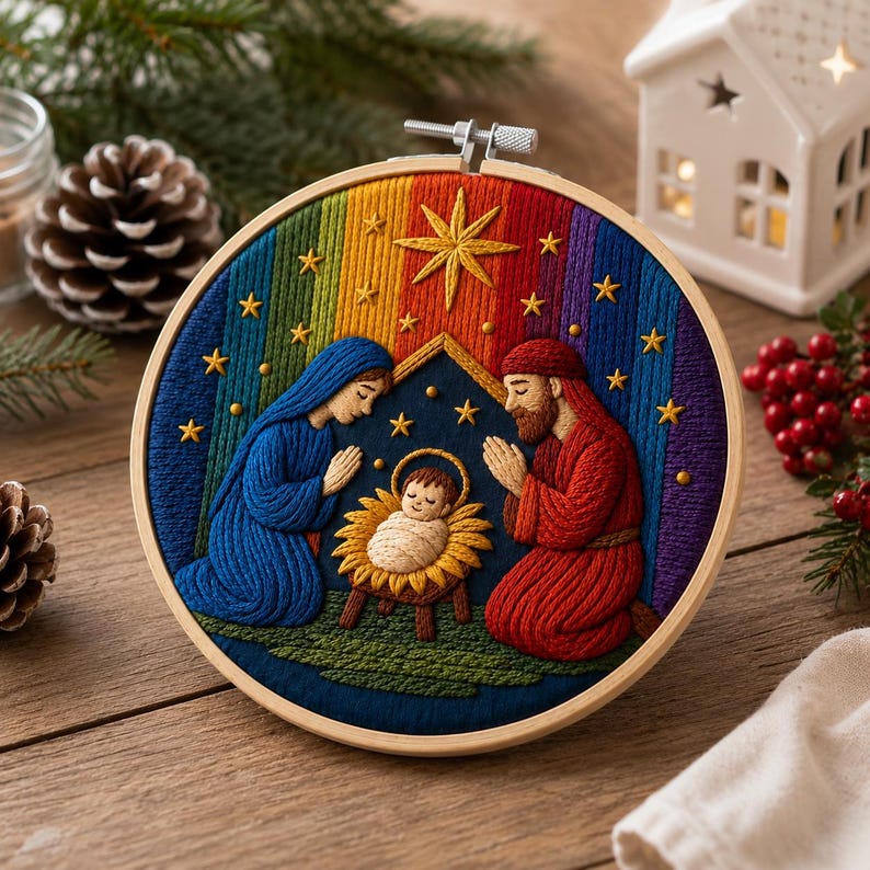 Nativity Embroidery Kit, Christmas Embroidery Kit for Adults, Holy Family Needlework, DIY Christian 