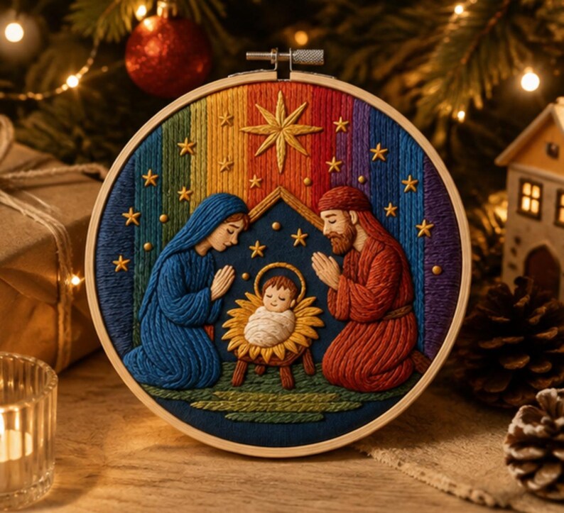 Nativity Embroidery Kit, Christmas Embroidery Kit for Adults, Holy Family Needlework, DIY Christian 