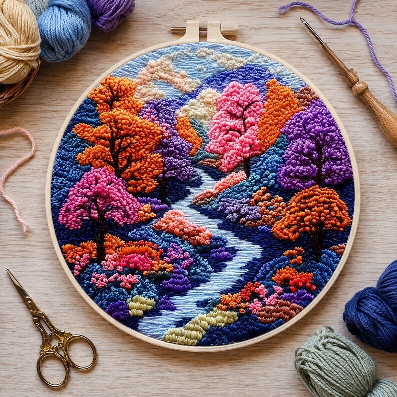 3D forest river embroidery kit contents