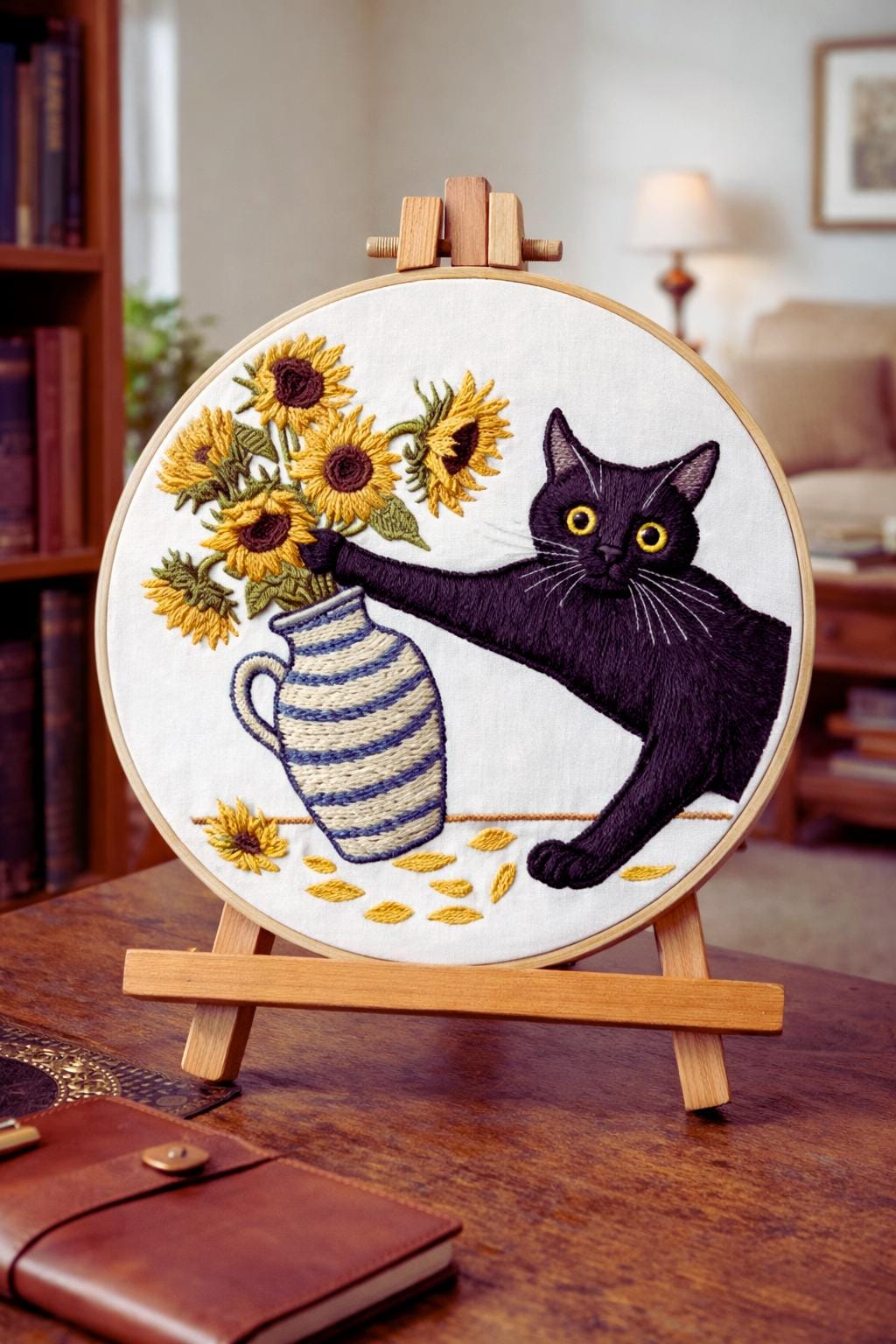 Sunflower Cat Embroidery Kit | DIY Needlework Craft