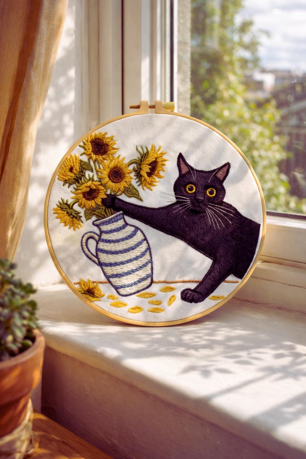 Sunflower Cat Embroidery Kit | DIY Needlework Craft