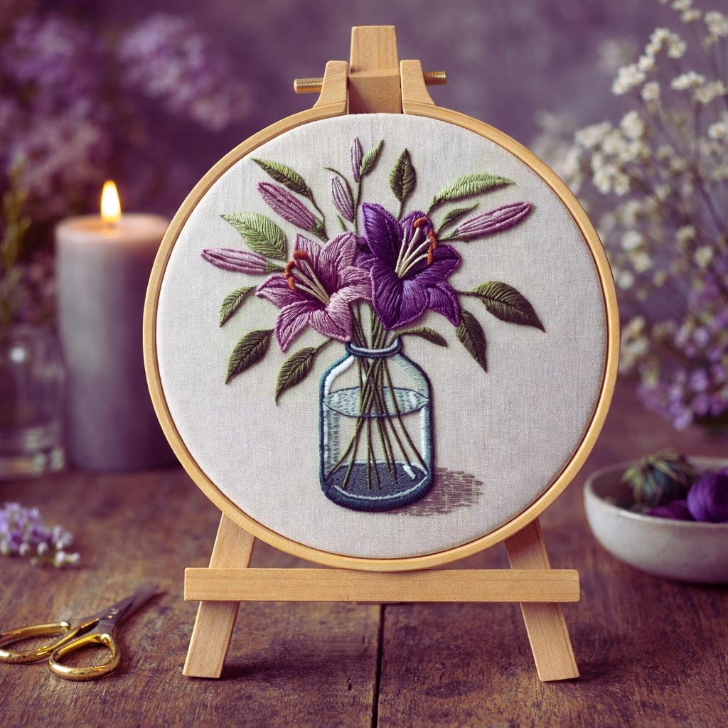 Purple Lily Embroidery Kit 20cm | Floral Beginner DIY