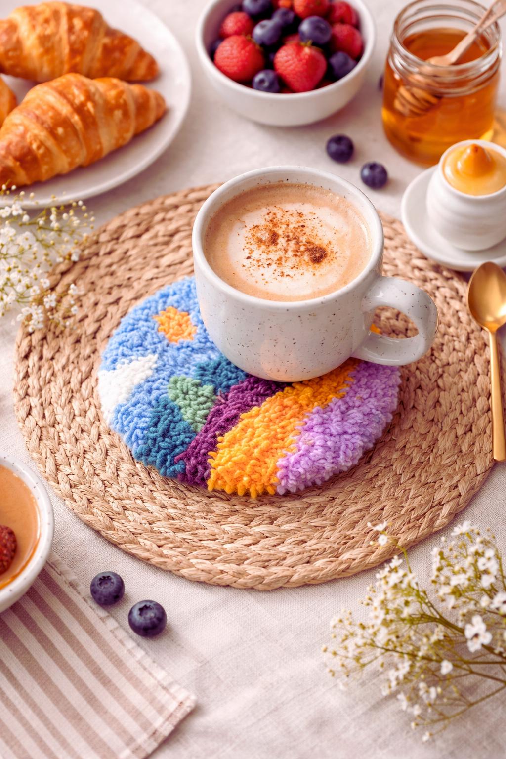Punch Needle Coaster Kit: Colorful Boho DIY Embroidery Craft Home Decor