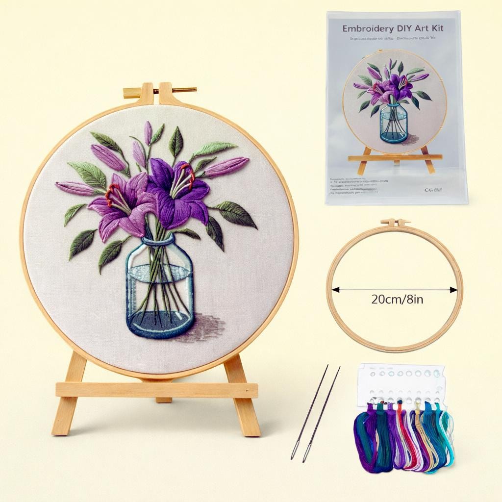 Purple Lily Embroidery Kit 20cm | Floral Beginner DIY