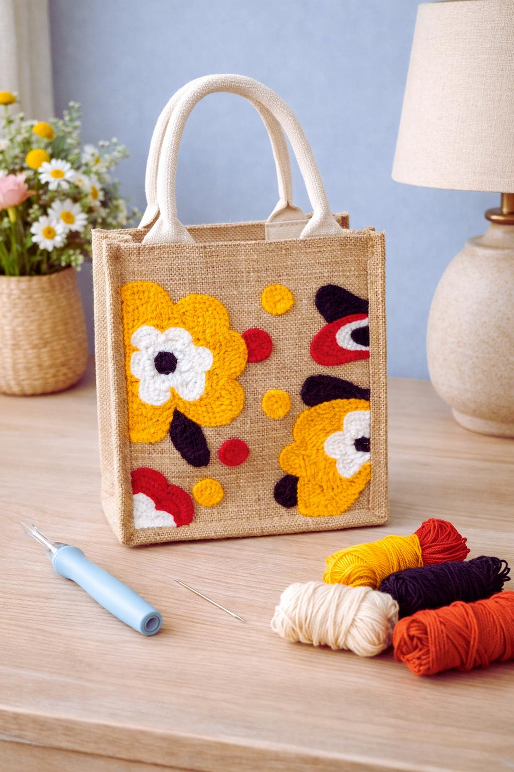 Floral Tote Bag Punch Needle Kit