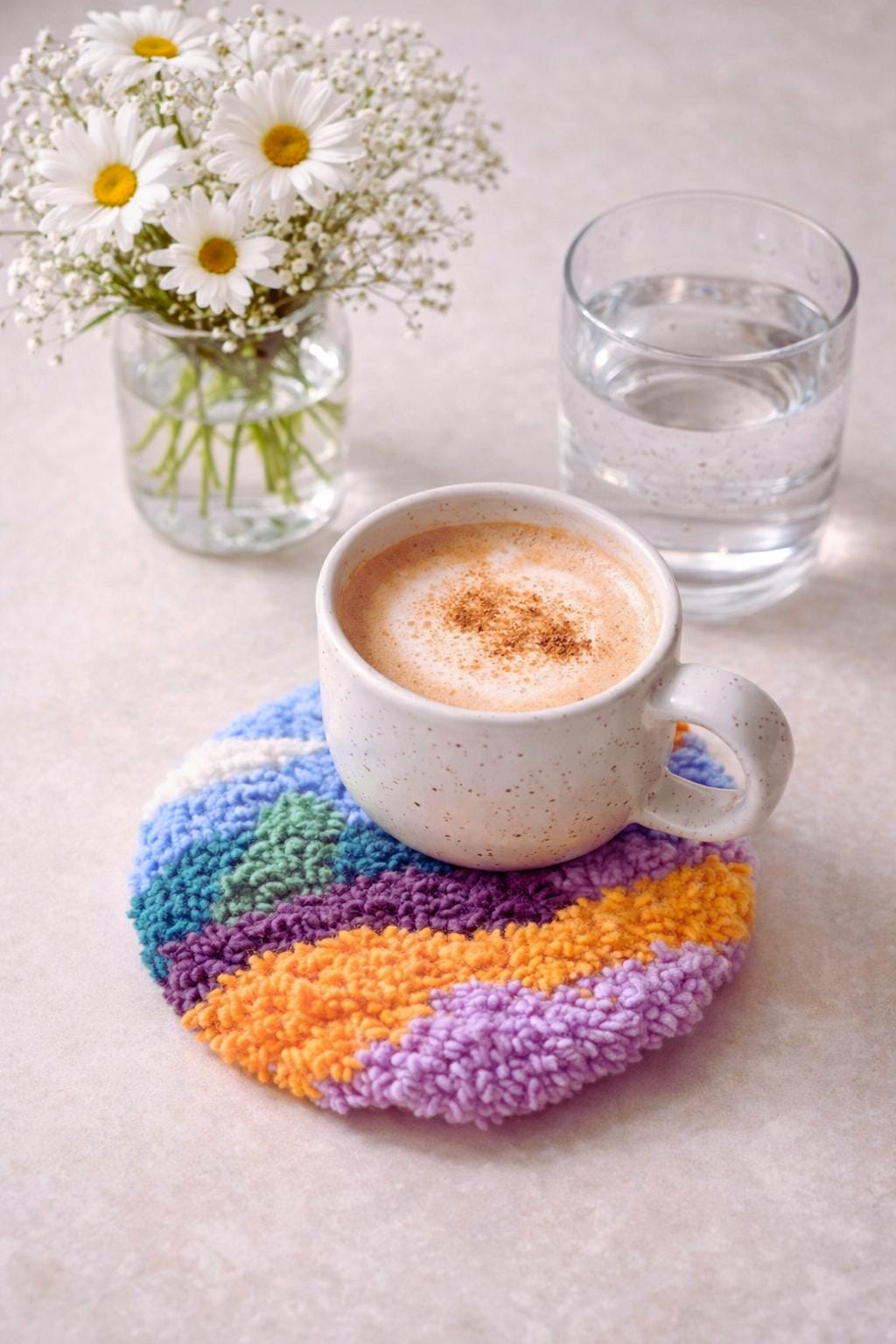 Punch Needle Coaster Kit: Colorful Boho DIY Embroidery Craft Home Decor