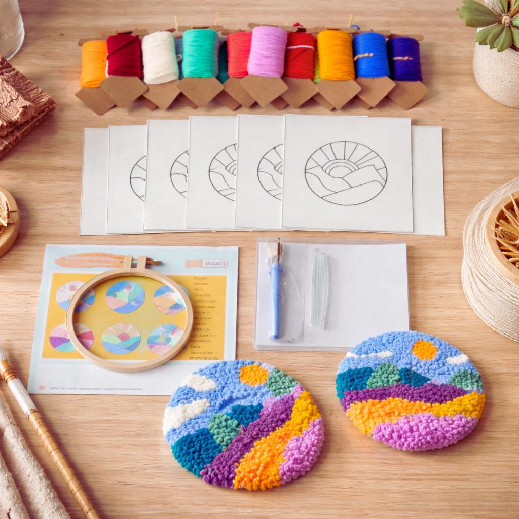 Punch Needle Coaster Kit: Colorful Boho DIY Embroidery Craft Home Decor