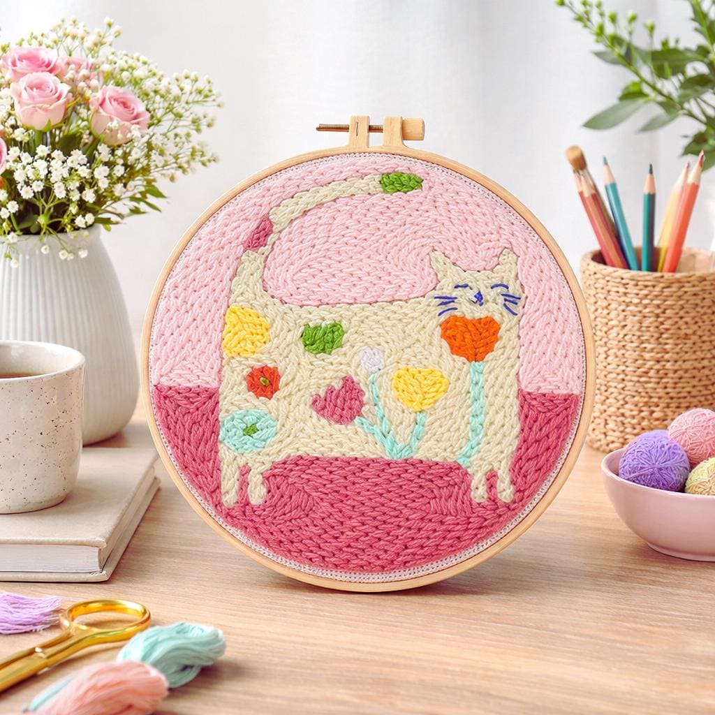 Floral Cat Punch Needle Kit