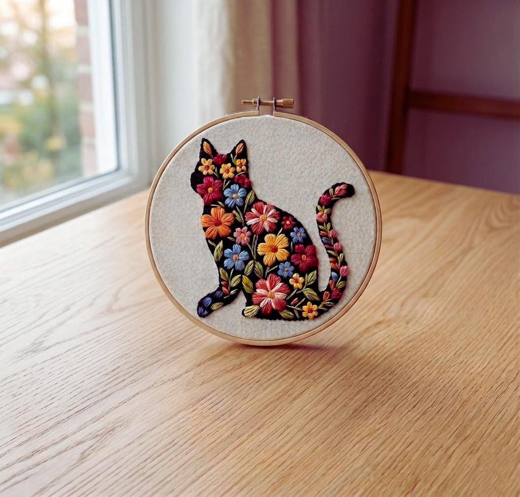 Floral Cat Embroidery Kit