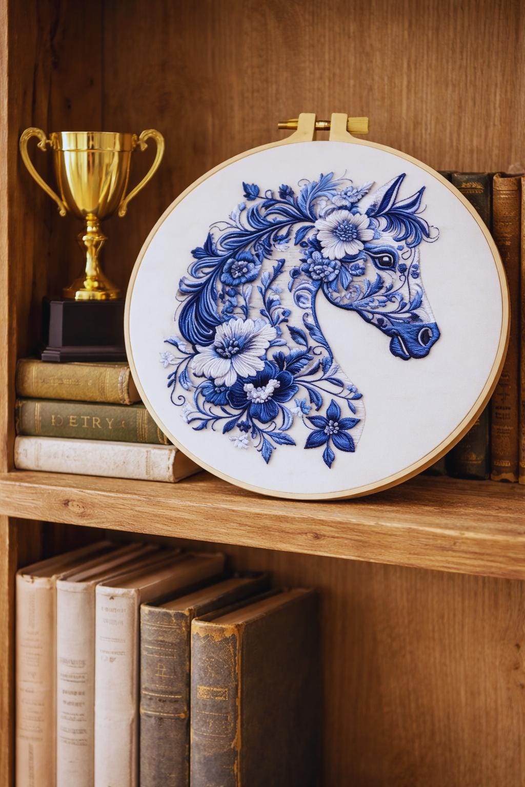 Blue Floral Horse Embroidery Kit
