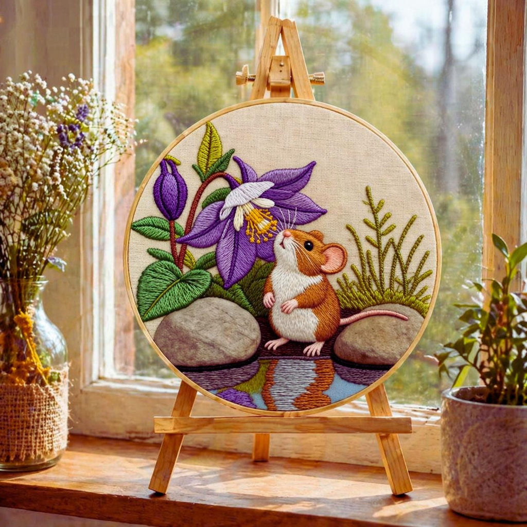 Floral Mouse Embroidery Kit for Beginners | DIY Craft Set