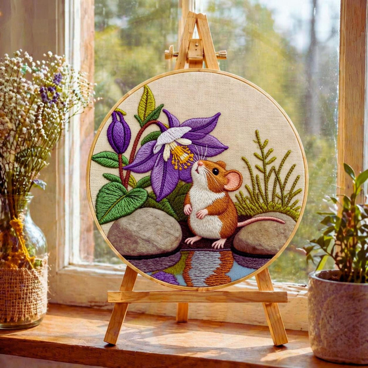 Floral Mouse Embroidery Kit for Beginners | DIY Craft Set