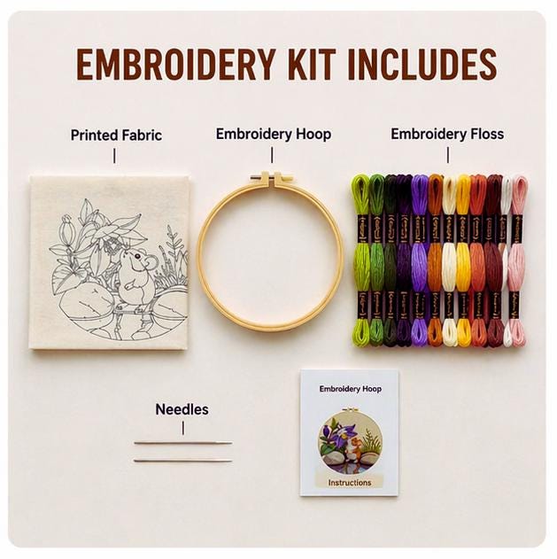 Floral Mouse Embroidery Kit for Beginners | DIY Craft Set
