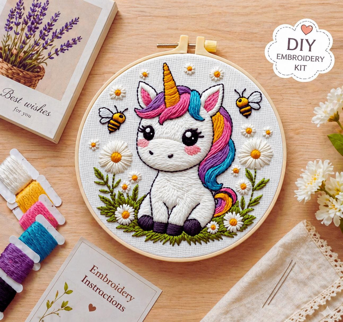 Unicorn Embroidery Kit 20cm