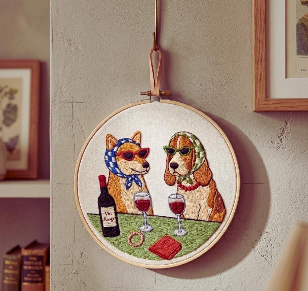 Fashion Dogs Embroidery Kit, Whimsical Pet Lover Hoop Art, Beginner Craft Project