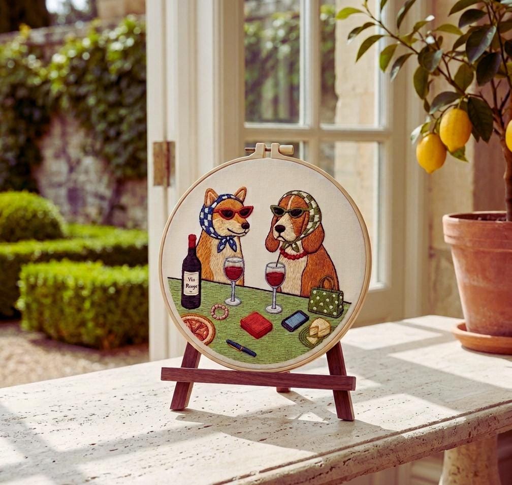 Fashion Dogs Embroidery Kit, Whimsical Pet Lover Hoop Art, Beginner Craft Project