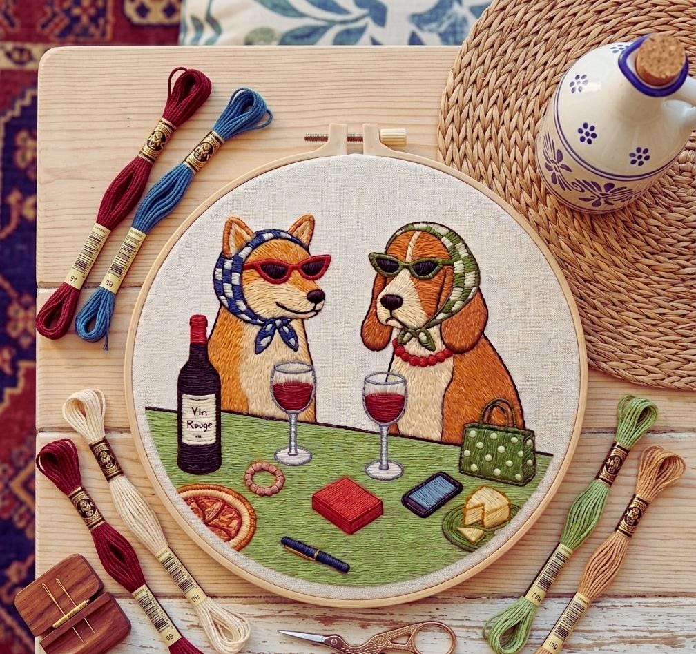 Fashion Dogs Embroidery Kit, Whimsical Pet Lover Hoop Art, Beginner Craft Project