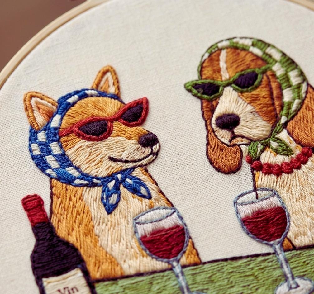 Fashion Dogs Embroidery Kit, Whimsical Pet Lover Hoop Art, Beginner Craft Project
