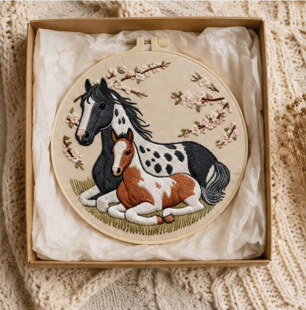 Horse Embroidery Kit, Mare & Foal Embroidery Kit, DIY Needlework Craft Kit, Horse Lover Gift, Farmhouse Decor