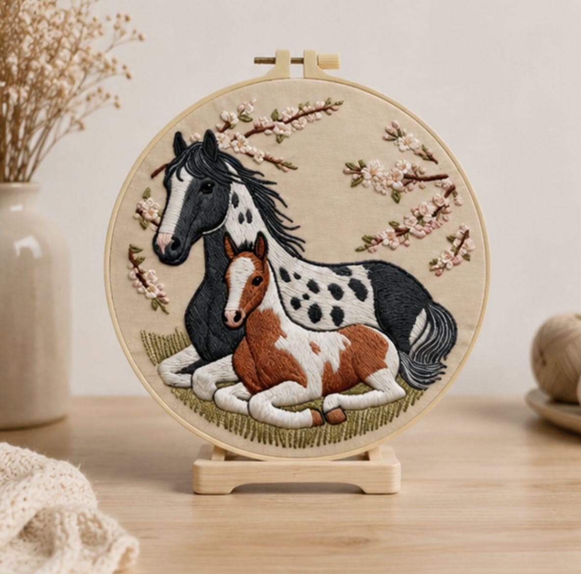 Horse Embroidery Kit, Mare & Foal Embroidery Kit, DIY Needlework Craft Kit, Horse Lover Gift, Farmhouse Decor