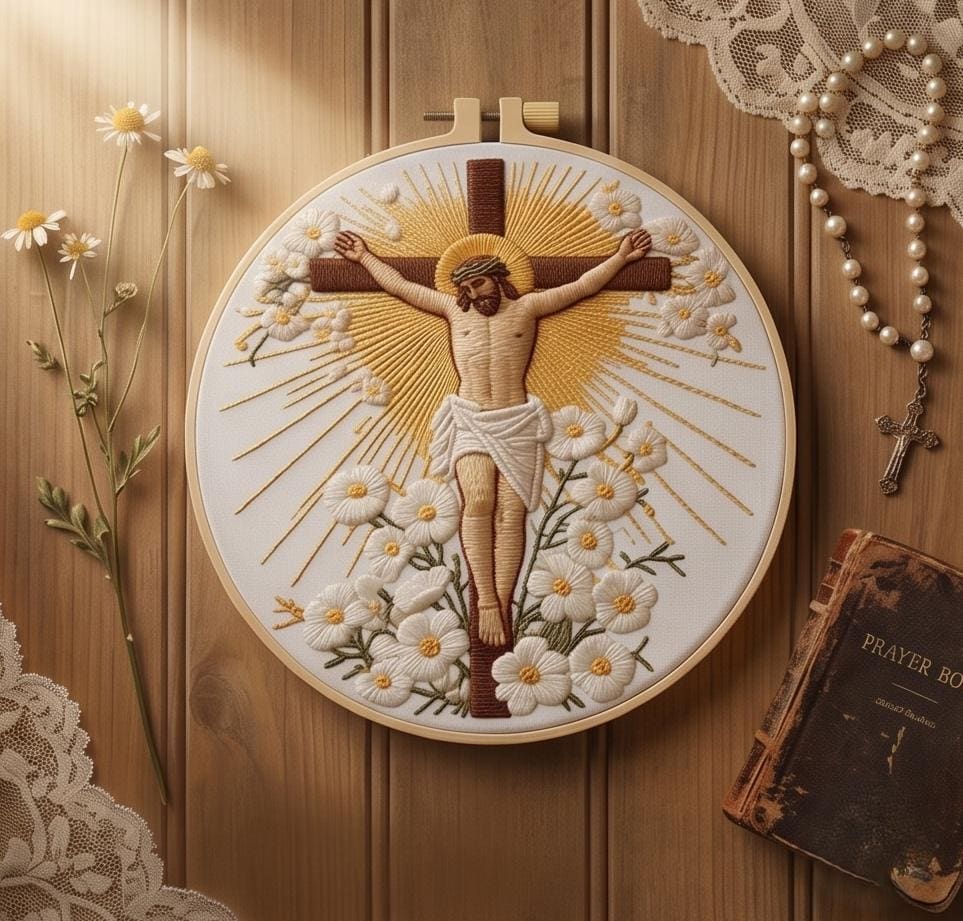 Christian Embroidery Kit – Jesus on the Cross DIY Embroidery Set, Religious Needlework Kit, Faith Based Home Decor, Beginner Craft Gift