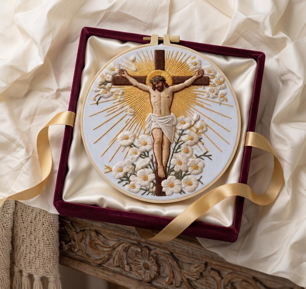 Christian Embroidery Kit – Jesus on the Cross DIY Embroidery Set, Religious Needlework Kit, Faith Based Home Decor, Beginner Craft Gift