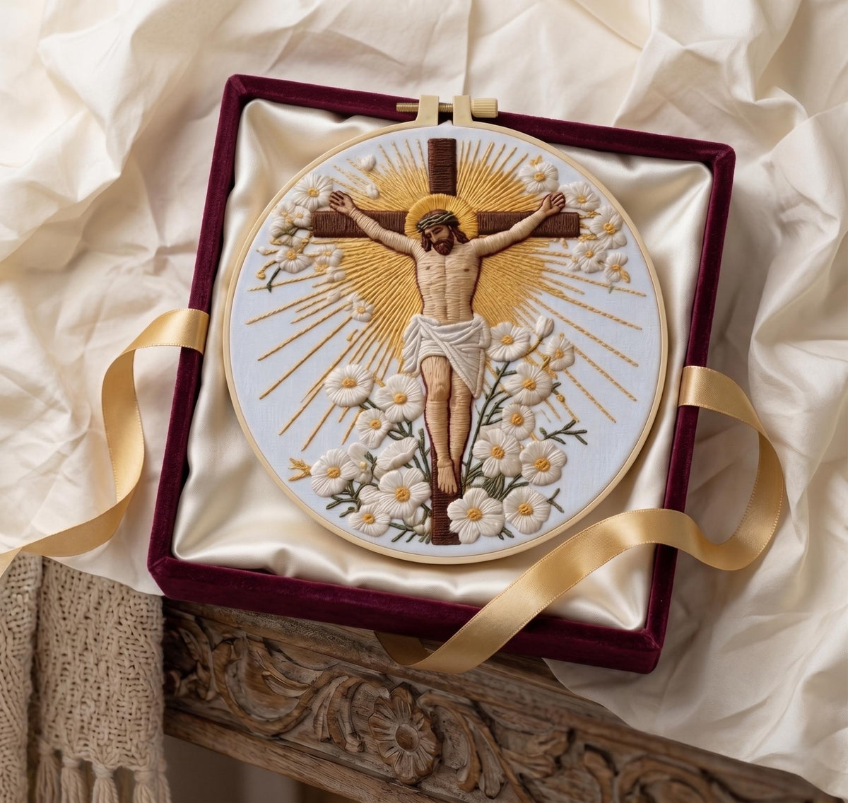 Christian Embroidery Kit – Jesus on the Cross DIY Embroidery Set, Religious Needlework Kit, Faith Based Home Decor, Beginner Craft Gift