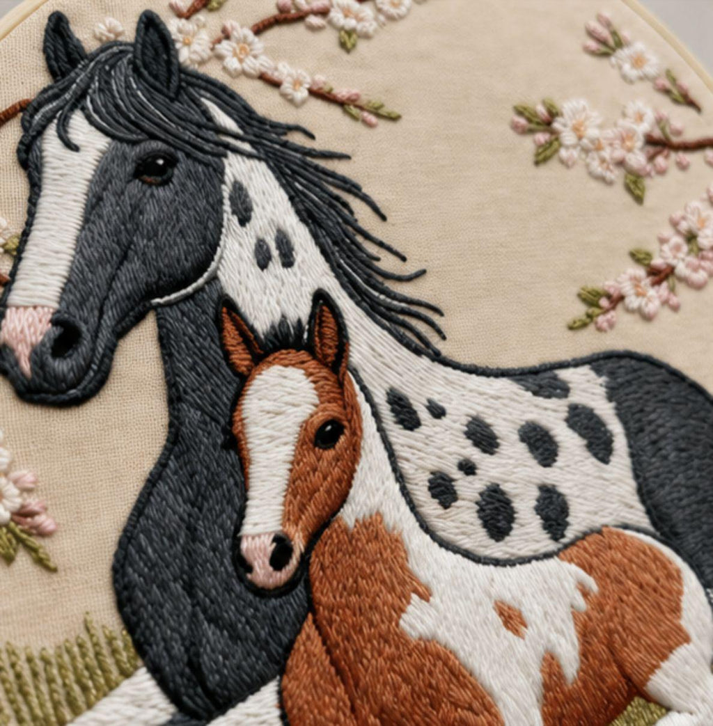 Horse Embroidery Kit, Mare & Foal Embroidery Kit, DIY Needlework Craft Kit, Horse Lover Gift, Farmhouse Decor