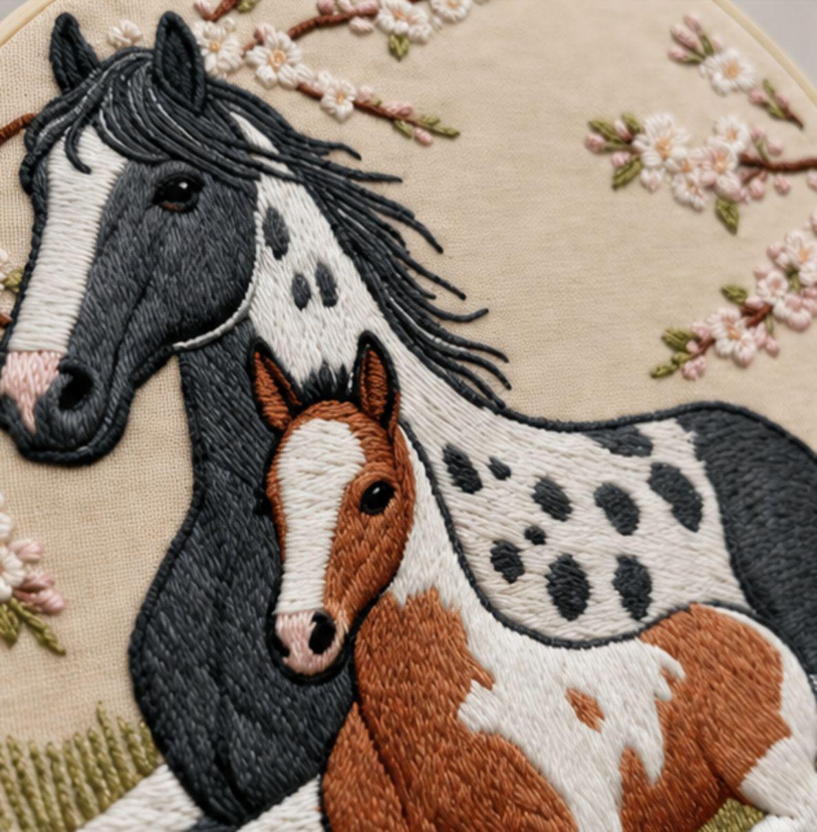 Horse Embroidery Kit, Mare & Foal Embroidery Kit, DIY Needlework Craft Kit, Horse Lover Gift, Farmhouse Decor