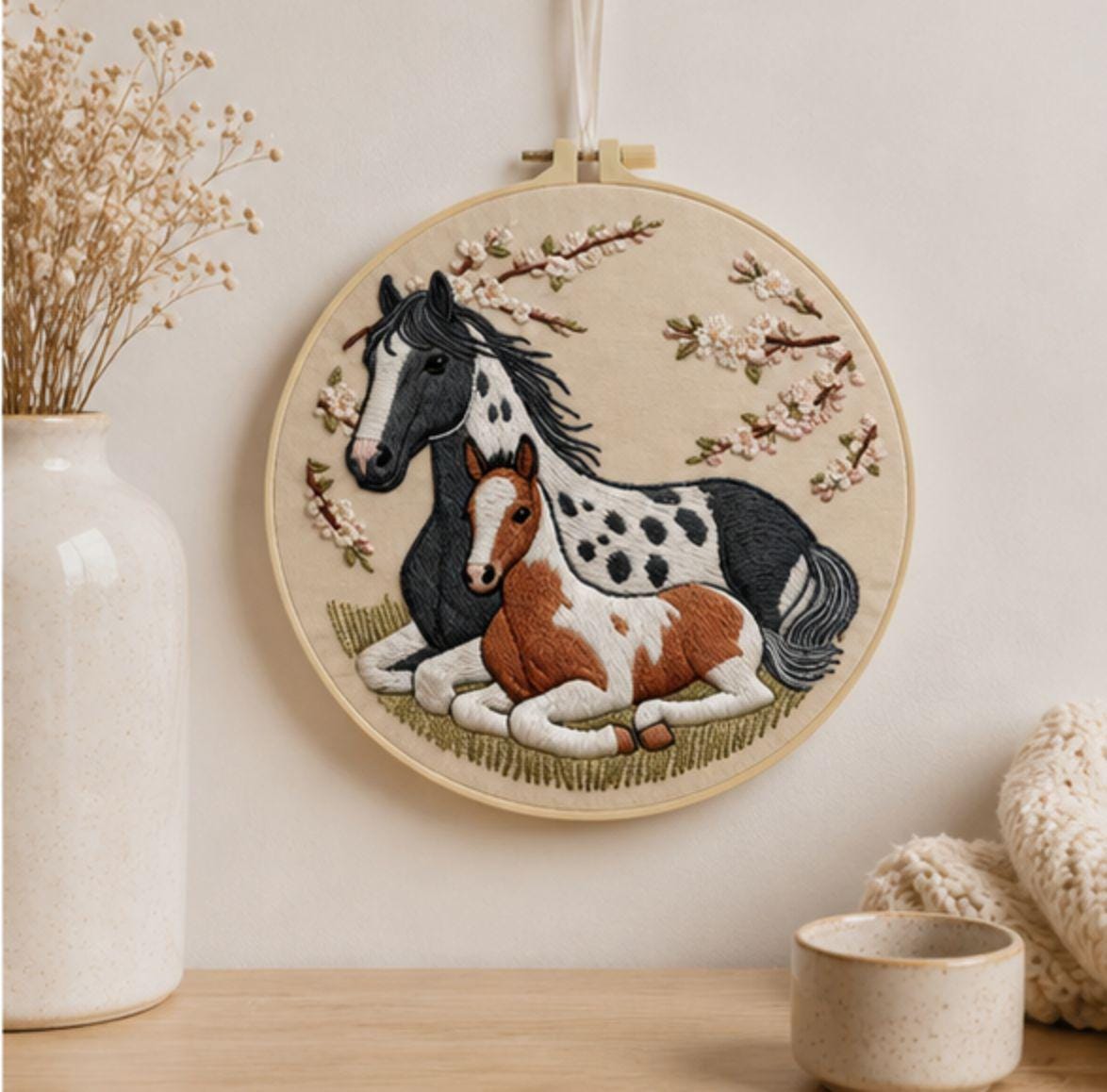 Horse Embroidery Kit, Mare & Foal Embroidery Kit, DIY Needlework Craft Kit, Horse Lover Gift, Farmhouse Decor