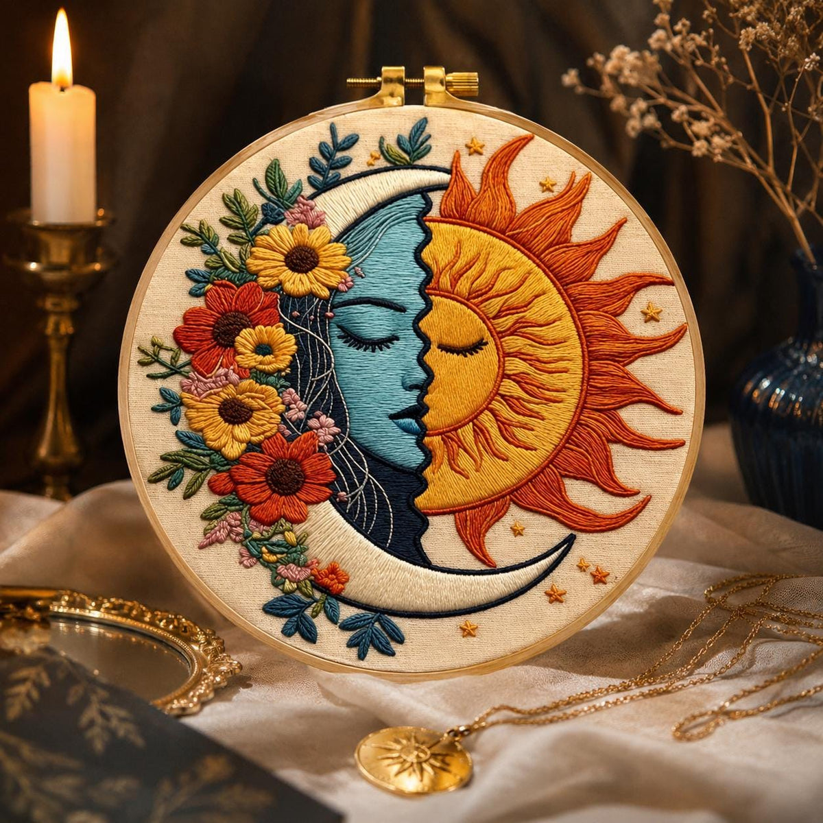 Sun and Moon Embroidery Kit for Beginners