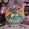 Skeleton Unicorn Embroidery Kit for Beginners, Stay Weird DIY Embroidery Kit, Gothic Rainbow Needlepoint Kit, Cute Punk Craft Gift