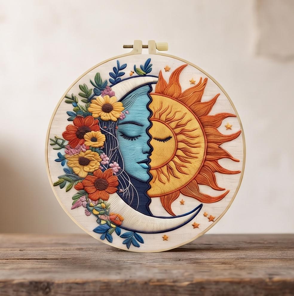Sun and Moon Embroidery Kit for Beginners