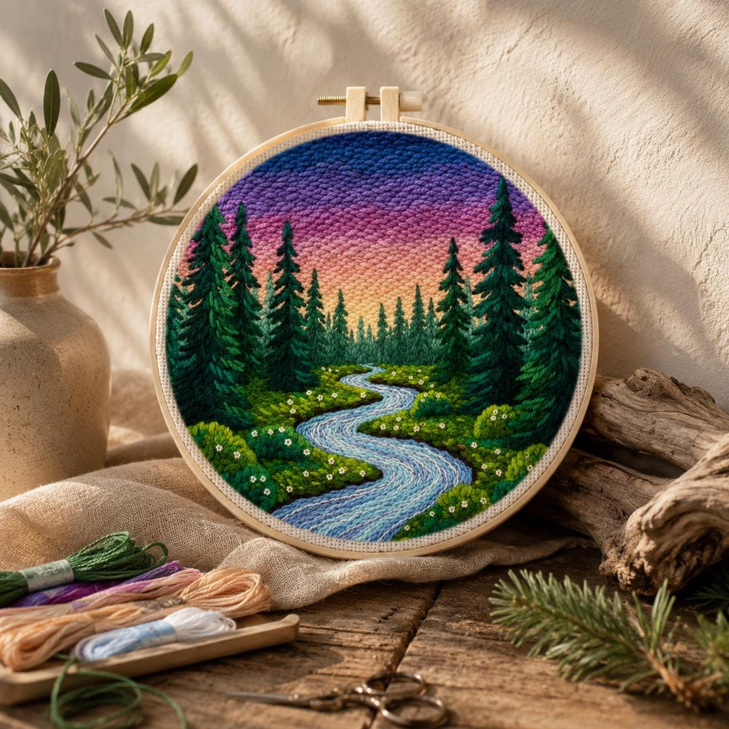 Desert Sunset Punch Needle Kit, Southwestern Cactus DIY Craft, Beginner Friendly (20x20cm Hoop)