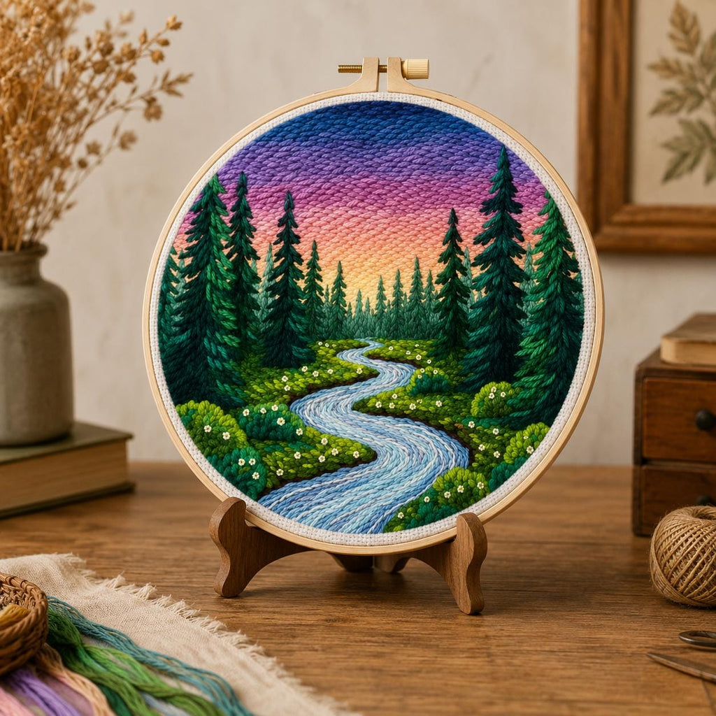 Desert Sunset Punch Needle Kit, Southwestern Cactus DIY Craft, Beginner Friendly (20x20cm Hoop)