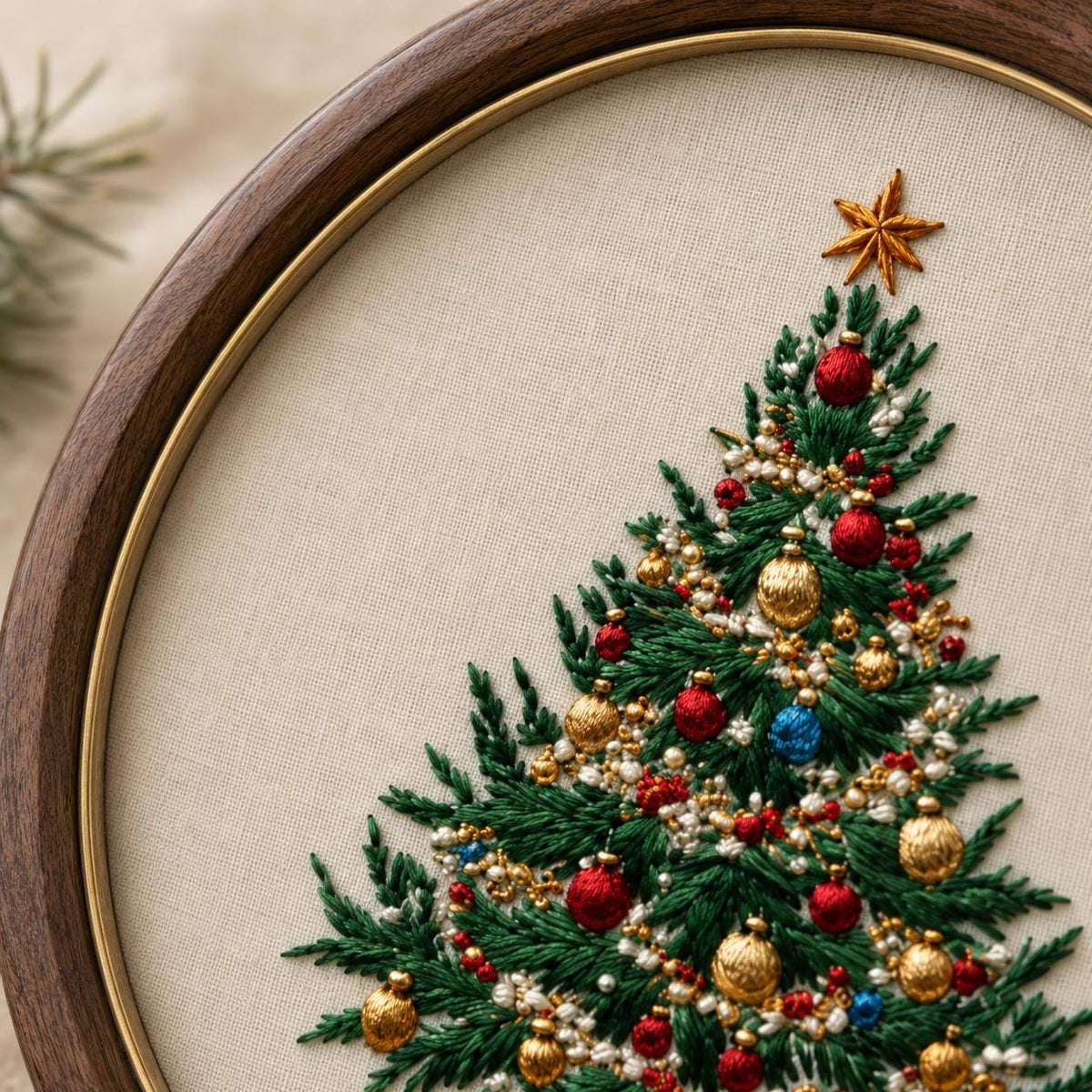Christmas Tree Hand Embroidery Kit, 15 cm Beginner DIY Needlework Set with Hoop, Holiday Craft Gift for Adults
