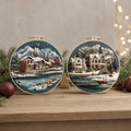 Winter Cottage Embroidery Kit, 20 cm Snowy Landscape Hand Embroidery Set with Hoop, Christmas Needlework Gift for Adults