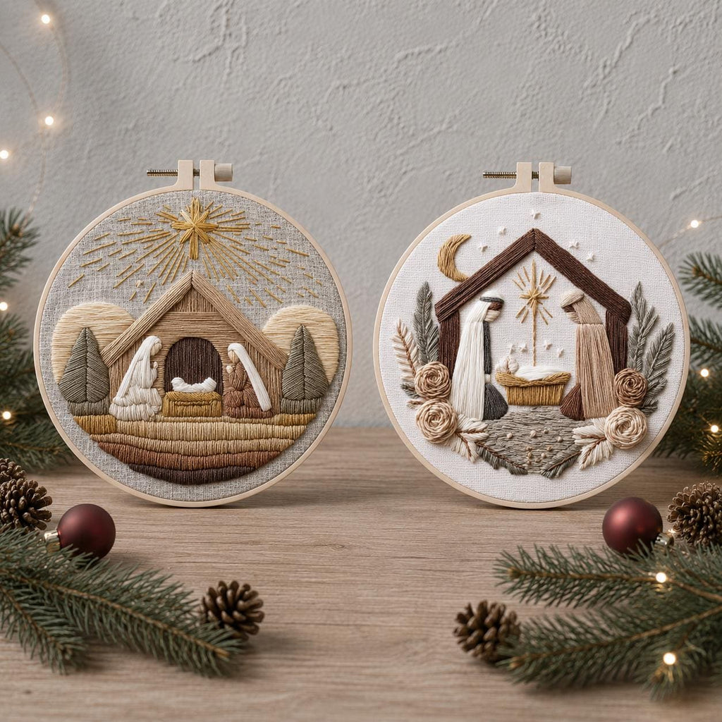 Nativity Embroidery Kit, 20 cm Pre-Printed Christmas Hand Embroidery Set with Hoop, Religious Holiday Craft Gift for Adults