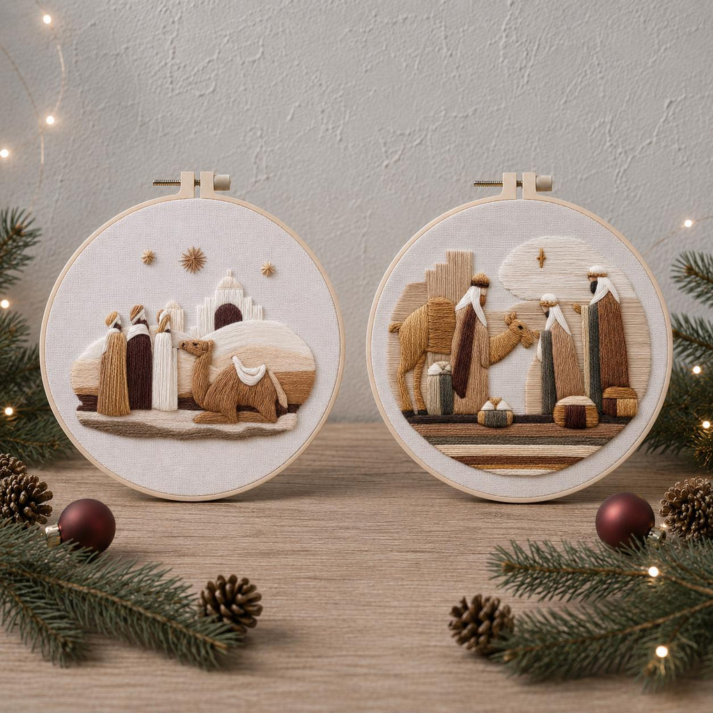 Three Wise Men Embroidery Kit, 20 cm Pre-Printed Christmas Hoop Art (DIY)