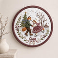 Winter Fox Embroidery Kit, 20 cm Pre-Printed Hand Embroidery Set with Hoop, Ice Skating Woodland Craft Gift for Adults