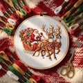 Christmas Embroidery Kit, Santa Sleigh Reindeer DIY Hoop Art, Beginner Craft (Pre-Printed Fabric)