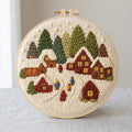 Christmas Punch Needle Kit, Winter Village Embroidery, Snowy Cottage DIY Craft (Hoop)
