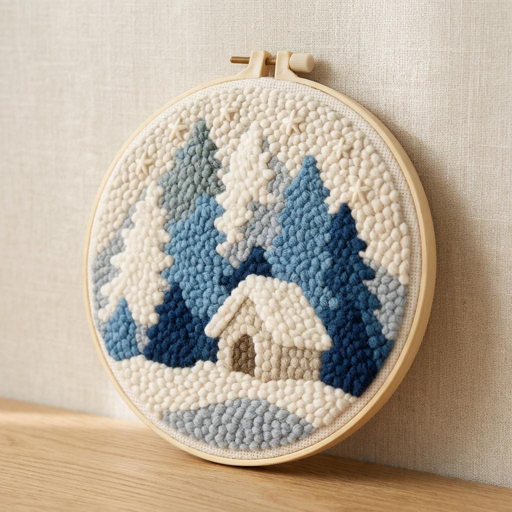 Christmas Punch Needle Embroidery Kit, Winter Landscape DIY Craft (20cm)