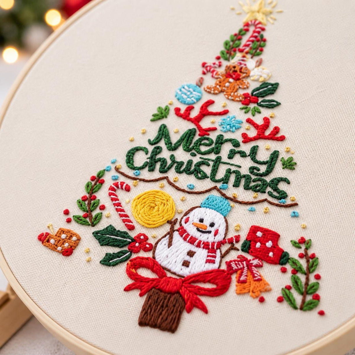 Christmas Tree Embroidery Kit for Beginners, Merry Christmas DIY Hand Needlework Set, 20 cm Holiday Craft Gift for Adults